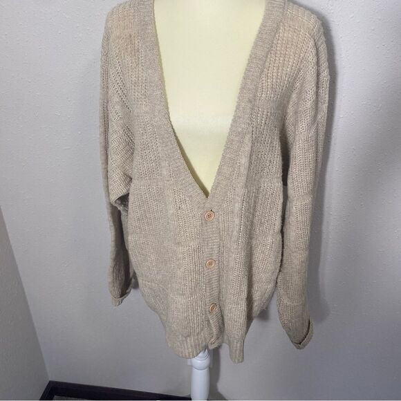 Vintage Inc Wool Blend Button Front Ribbed Tan Cardigan Women's Size Large - Picture 10 of 15